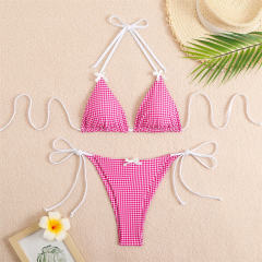 2025 Printed Grid Triangle Bikini for Woman Sexy Bathing Suit PQ25053