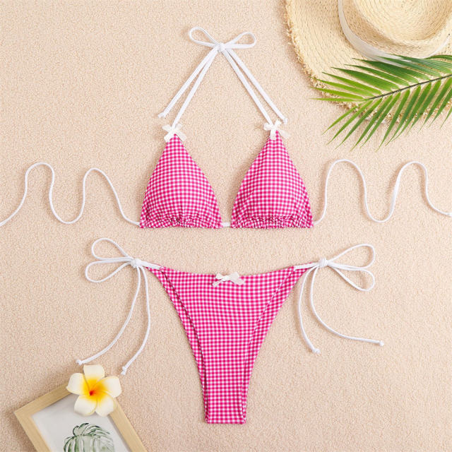 2025 Printed Grid Triangle Bikini for Woman Sexy Bathing Suit PQ25053