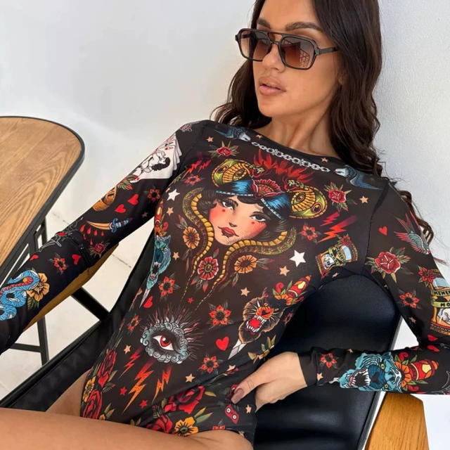 Digital Print One-Piece Swimsuit, Leopard Pattern Swimwear PQ2025-1