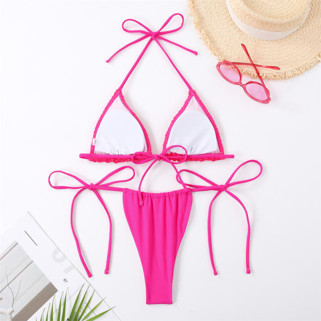 Crochet Triangle Bikini Set with Side-Tie Bottom, Sexy Swimwear PQ24054