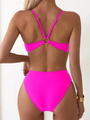 Two-Piece Solid Color Bikini Set, Low Waist Bottom Swimwear PQ25001
