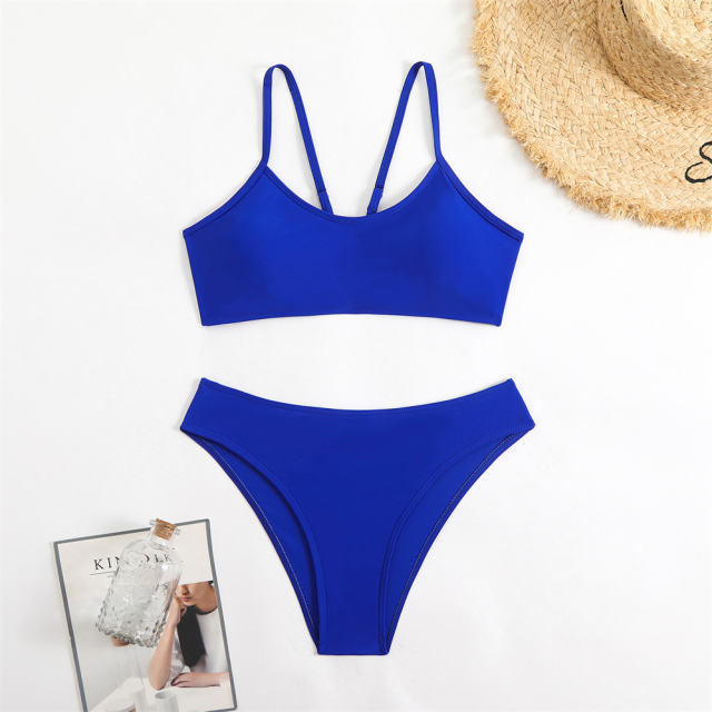 Two-Piece Solid Color Bikini Set, Low Waist Bottom Swimwear PQ25001