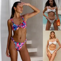 Women's Two-Piece Bikini Swimsuit, Ruched Straps Beach Wear PQ25019