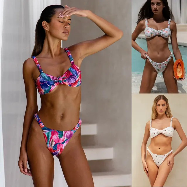 Women's Two-Piece Bikini Swimsuit, Ruched Straps Beach Wear PQ25019