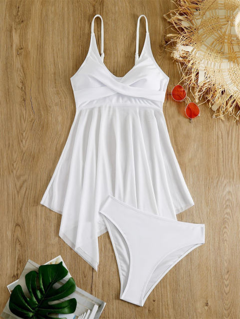 Women's One Piece Swimsuit with Mesh Skirt, Vintage Swimming Dress PQ202202