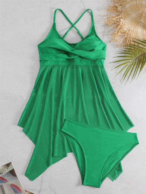 Women's One Piece Swimsuit with Mesh Skirt, Vintage Swimming Dress PQ202202