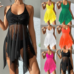 Women's One Piece Swimsuit with Mesh Skirt, Vintage Swimming Dress PQ202202