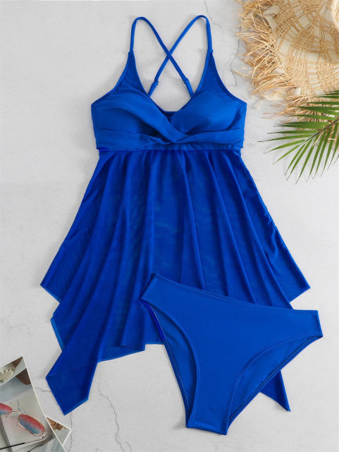 Women's One Piece Swimsuit with Mesh Skirt, Vintage Swimming Dress PQ202202
