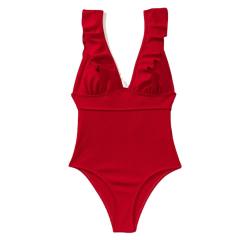 High Cut Leg Bathing Suit for Woman, Deep Red Color Swiwmear PQ-LQ809