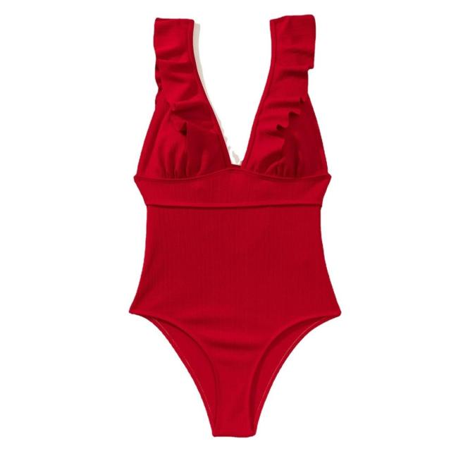 High Cut Leg Bathing Suit for Woman, Deep Red Color Swiwmear PQ-LQ809