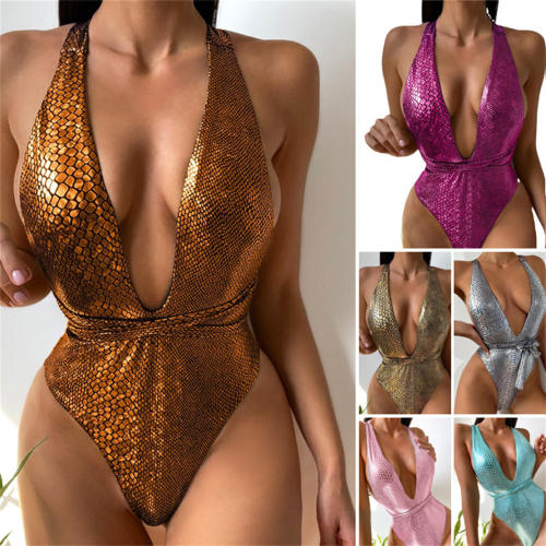 Snake Print One Piece Swimsuit for Woman, Python Bathing Suit PQ1193