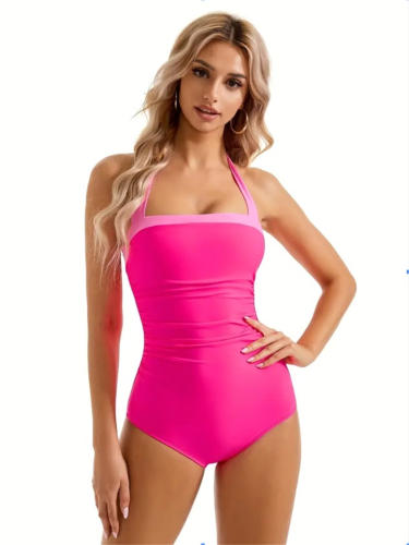 One-Piece Swimsuit, Halter Neck Design Swimwear, Classic Cut Bathers PQ2024D