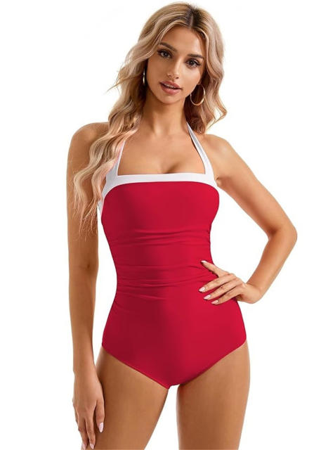 One-Piece Swimsuit, Halter Neck Design Swimwear, Classic Cut Bathers PQ2024D