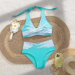 Women's Two Piece Swimsuit, Black and Gold Geometric Pattern Swimwear PQ2025D