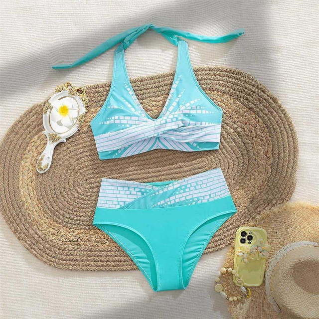 Women's Two Piece Swimsuit, Black and Gold Geometric Pattern Swimwear PQ2025D