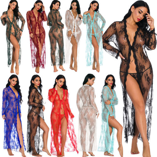 Plus Size Sexy Lingerie Sheer Lace Robe For Women Sleepwear Valentine Kimono PQ3637