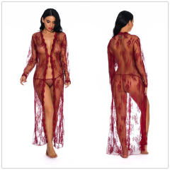 Plus Size Sexy Lingerie Sheer Lace Robe For Women Sleepwear Valentine Kimono PQ3637