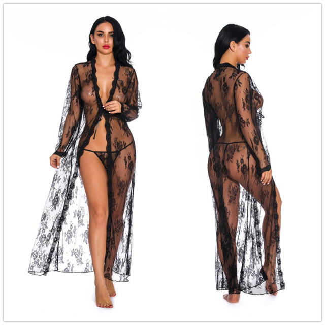 Plus Size Sexy Lingerie Sheer Lace Robe For Women Sleepwear Valentine Kimono PQ3637