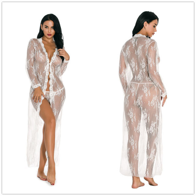 Plus Size Sexy Lingerie Sheer Lace Robe For Women Sleepwear Valentine Kimono PQ3637