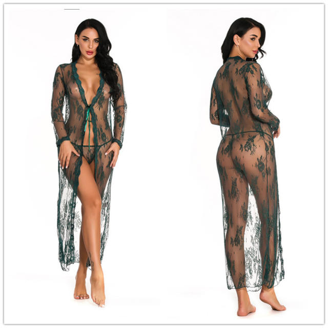 Plus Size Sexy Lingerie Sheer Lace Robe For Women Sleepwear Valentine Kimono PQ3637