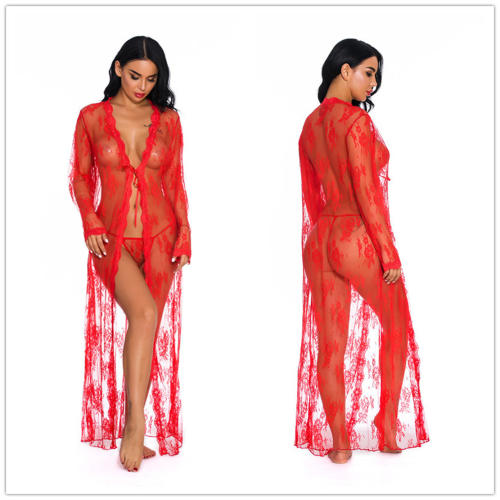 Plus Size Sexy Lingerie Sheer Lace Robe For Women Sleepwear Valentine Kimono PQ3637