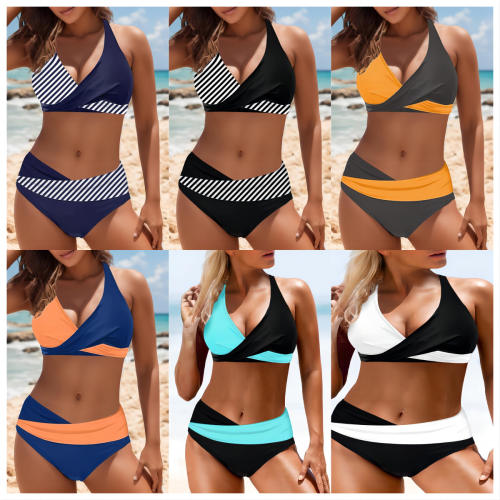 Women's Two Piece Swimsuit, Color Block Pattern Bikini Swimwear PQ953369