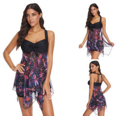 Women's One Piece Swimsuit with Mesh Dragonfly Vintage Swimming Dress PQ111