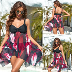 Women Plus Size Vintage Swimming Dress Oversize One Piece Swimsuit PQ202