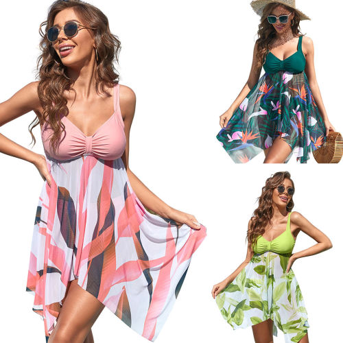 Women Plus Size Vintage Swimming Dress Oversize One Piece Swimsuit PQ202