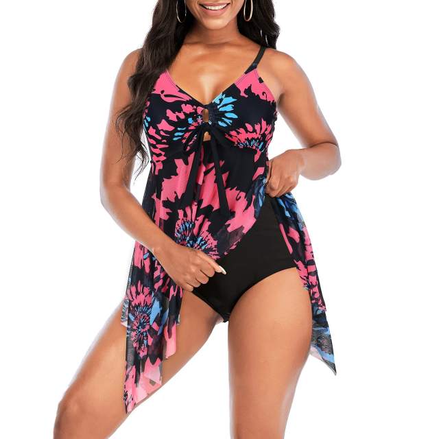 Women's Retro One Piece Swimsuit with Mesh Vintage Swimming Dress PQ2224