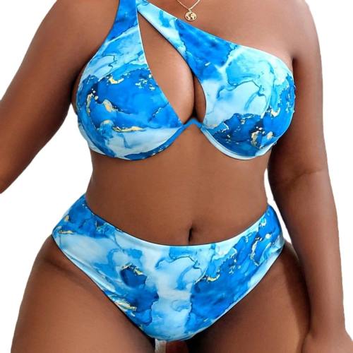 Women's Oversize Marble Print Two-Piece Swimsuit, Bikini Plus Size 4XL Swimwear PQ23216