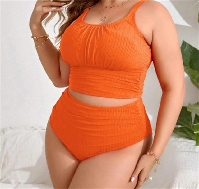 Women's Two Piece Swimsuit, Plus Size 4XL High Waisted Textured Bikini Set PQ3316