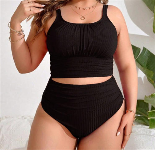 Women's Two Piece Swimsuit, Plus Size 4XL High Waisted Textured Bikini Set PQ3316