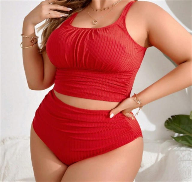 Women's Two Piece Swimsuit, Plus Size 4XL High Waisted Textured Bikini Set PQ3316