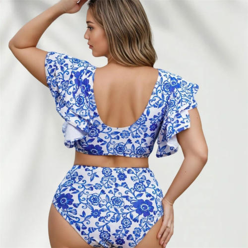 Floral Print Two-Piece Swimsuit, Plus Size Bikini Top Bathers for Plump Women PQ5095