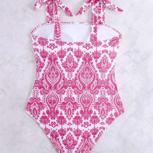 Plump Women Paisley Print One-Piece Swimsuit, Plus Size Swimwear High-Cut Beachwear PQ4608