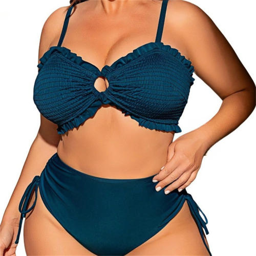 Women's Two Piece Swimsuit, Textured Pleated Chubby Swimwear PQ5048