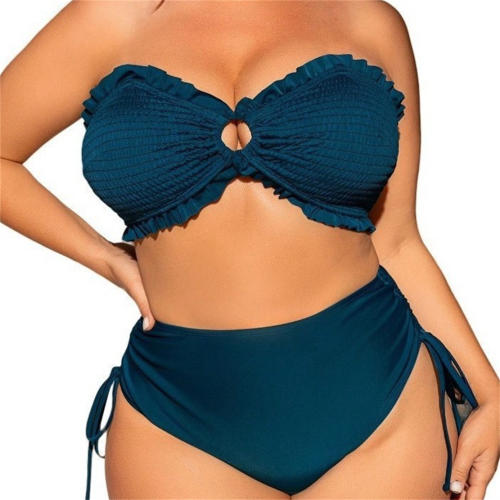 Women's Two Piece Swimsuit, Textured Pleated Chubby Swimwear PQ5048