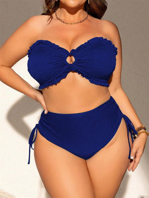 Women's Two Piece Swimsuit, Textured Pleated Chubby Swimwear PQ5048