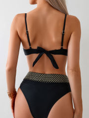 Woman Sexy Little Black Bikini Set High Waist Bathing Suit PQ24010
