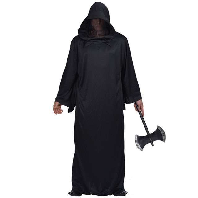 Halloween Black Robed Warrior Costume Carnival Ghost Jumpsuit Cosplay Uniform PQ27061D