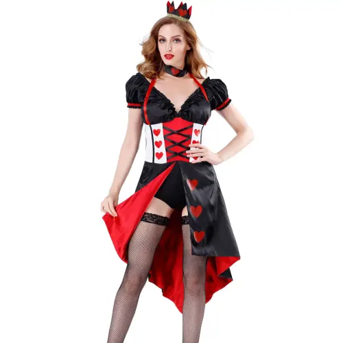 Carnival Alice's Adventures in Wonderland Fancy Dress Halloween Red Heart Queen Costumes PQ8896