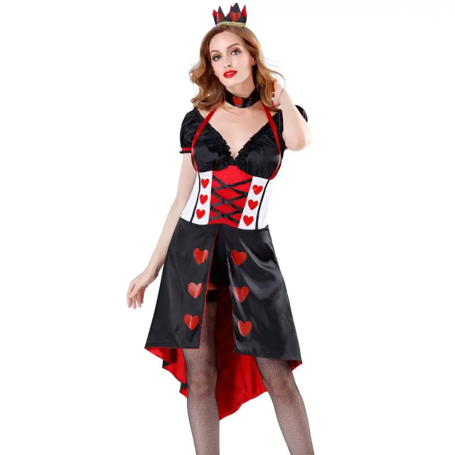 Carnival Alice's Adventures in Wonderland Fancy Dress Halloween Red Heart Queen Costumes PQ8896