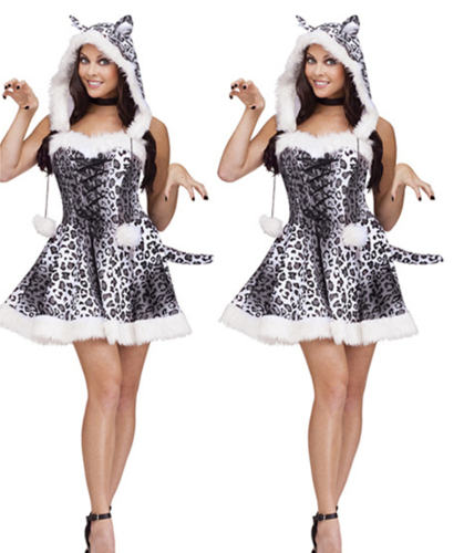 Woman Faux Fur snow leopard Carnival Uniform Cat Outfit Cosplay Animal Panther Costume PQ80793