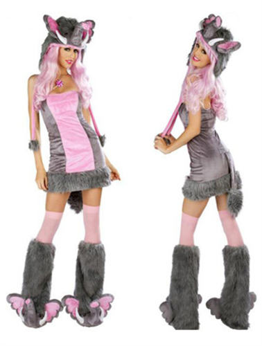 Faux Fur Pink Elephant Costume Cosplay Plush Animal Outfit PQ4669