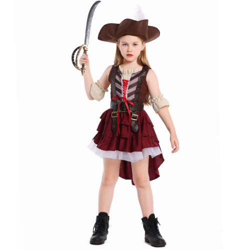 Kid Carnival Cosplay Pirate Costume Girl Halloween Buccaneer Fancy Dress PQ240165