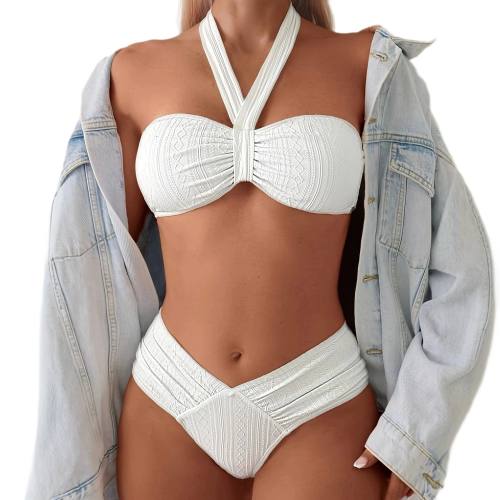 Woman Sexy White Bikini Set Halter Swimwear Bathing Suit PQ-QJ002