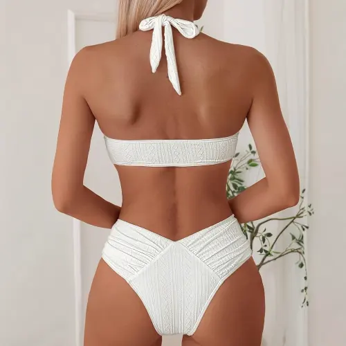 Woman Sexy White Bikini Set Halter Swimwear Bathing Suit PQ-QJ002