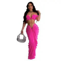 Sleeveless Strapless Dress For Woman Floor Hugging Pleated V Skirt PQ10642