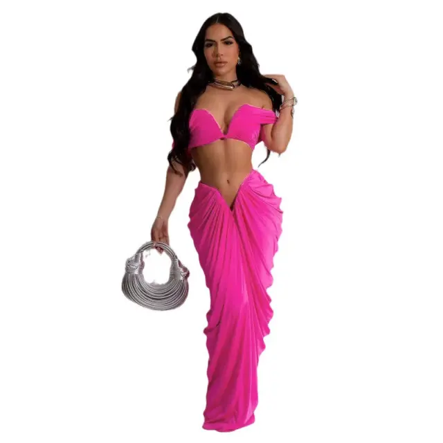 Sleeveless Strapless Dress For Woman Floor Hugging Pleated V Skirt PQ10642